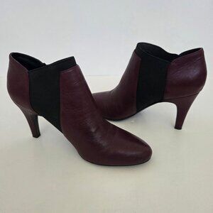 Isaac Mizrahi Boots 9 Merlot Purple Burgundy Leather Viviana Ankle Bootie Heels